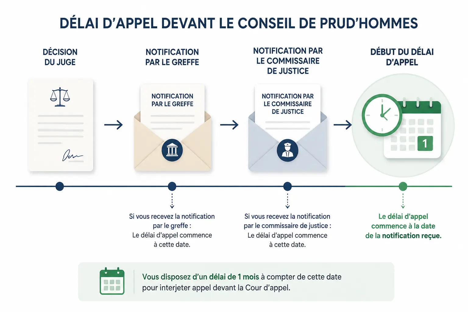 Quel délai l’employeur a-t-il pour faire appel, et à partir de quand court-il ?