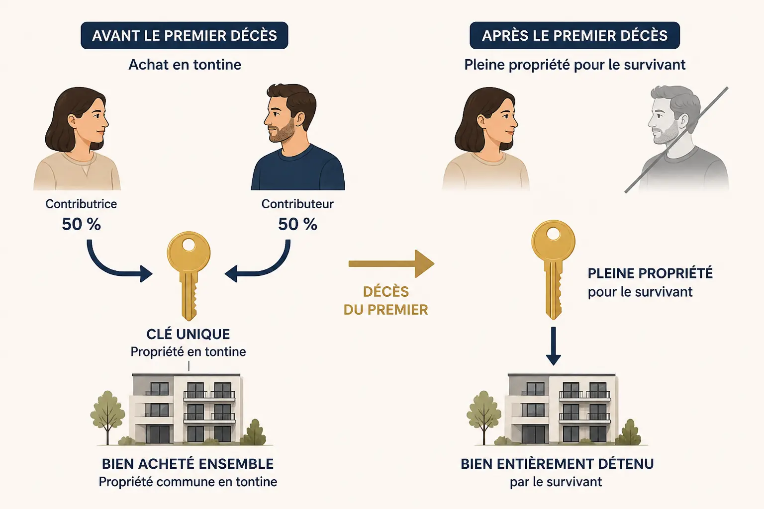 Acheter à deux avec un pacte tontinier : qui possède quoi, et quand ?