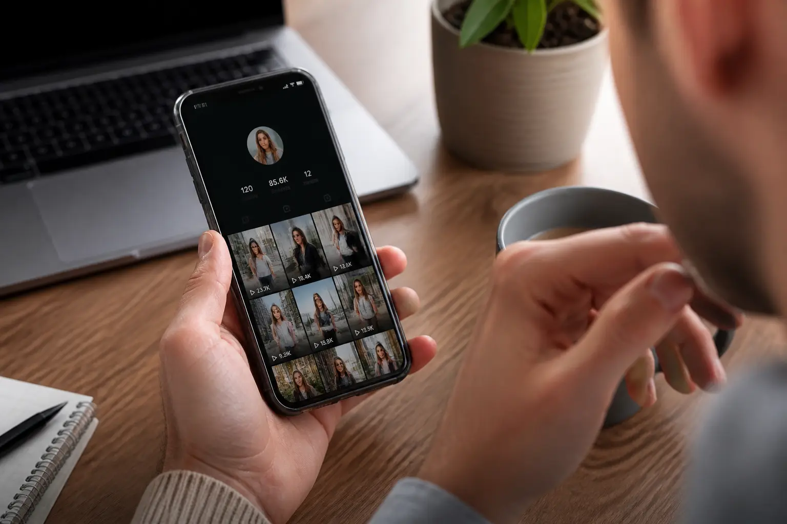 Acheter des abonnés tiktok : smartphone affichant un profil TikTok, contraste entre crédibilité et faible engagement