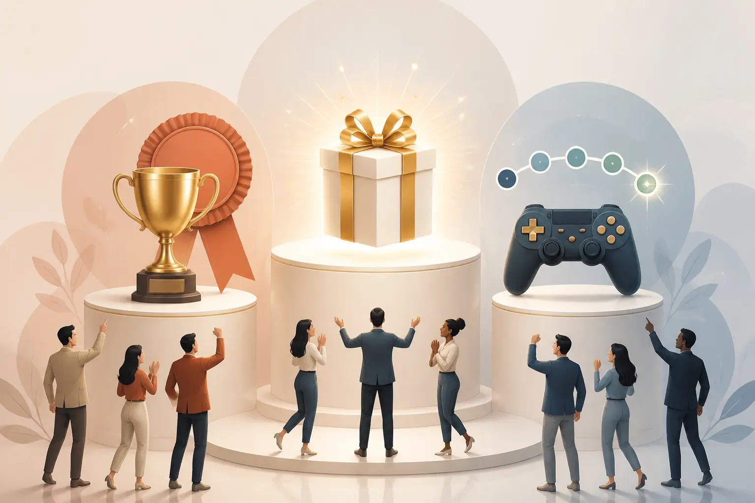 Illustration d’un challenge commercial comparant concours, incentive et gamification autour d’une équipe de vente.