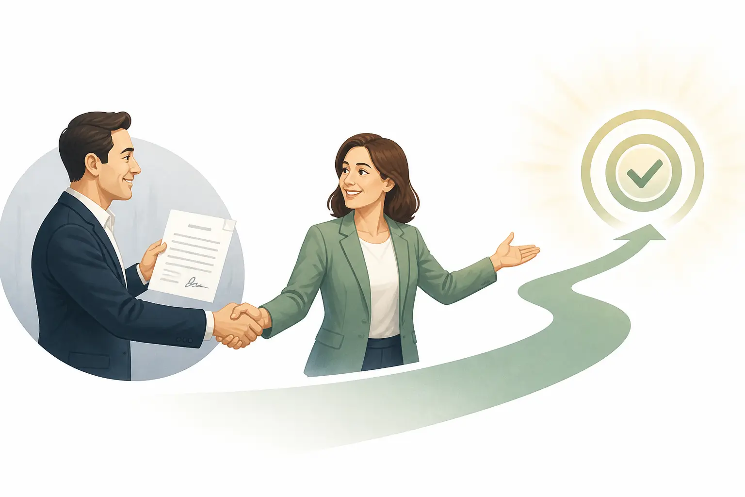 Customer success : contrat signé, passation au manager et parcours vers l’objectif atteint.