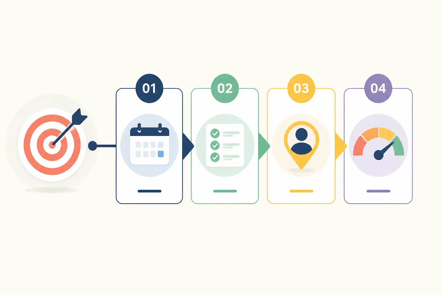 Plan d'action commercial : cible de revenu, puis 4 étapes objectif, actions, responsables et indicateurs.