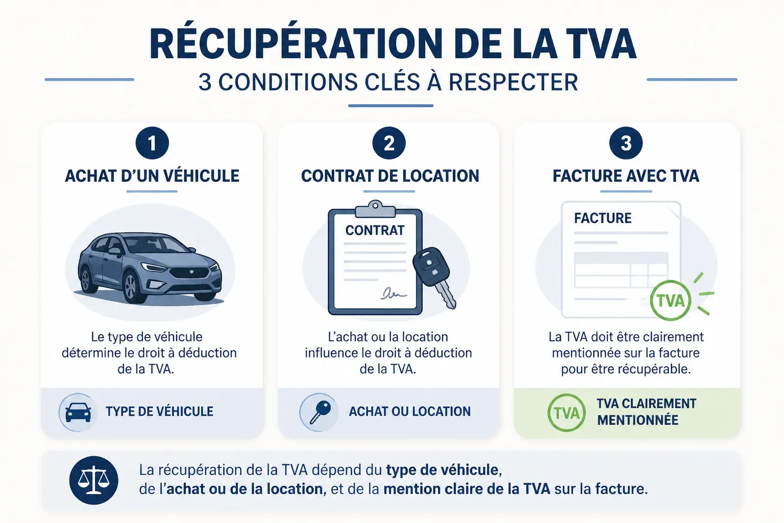TVA recuperable sur vehicule : comparaison achat, location et facture avec TVA visible