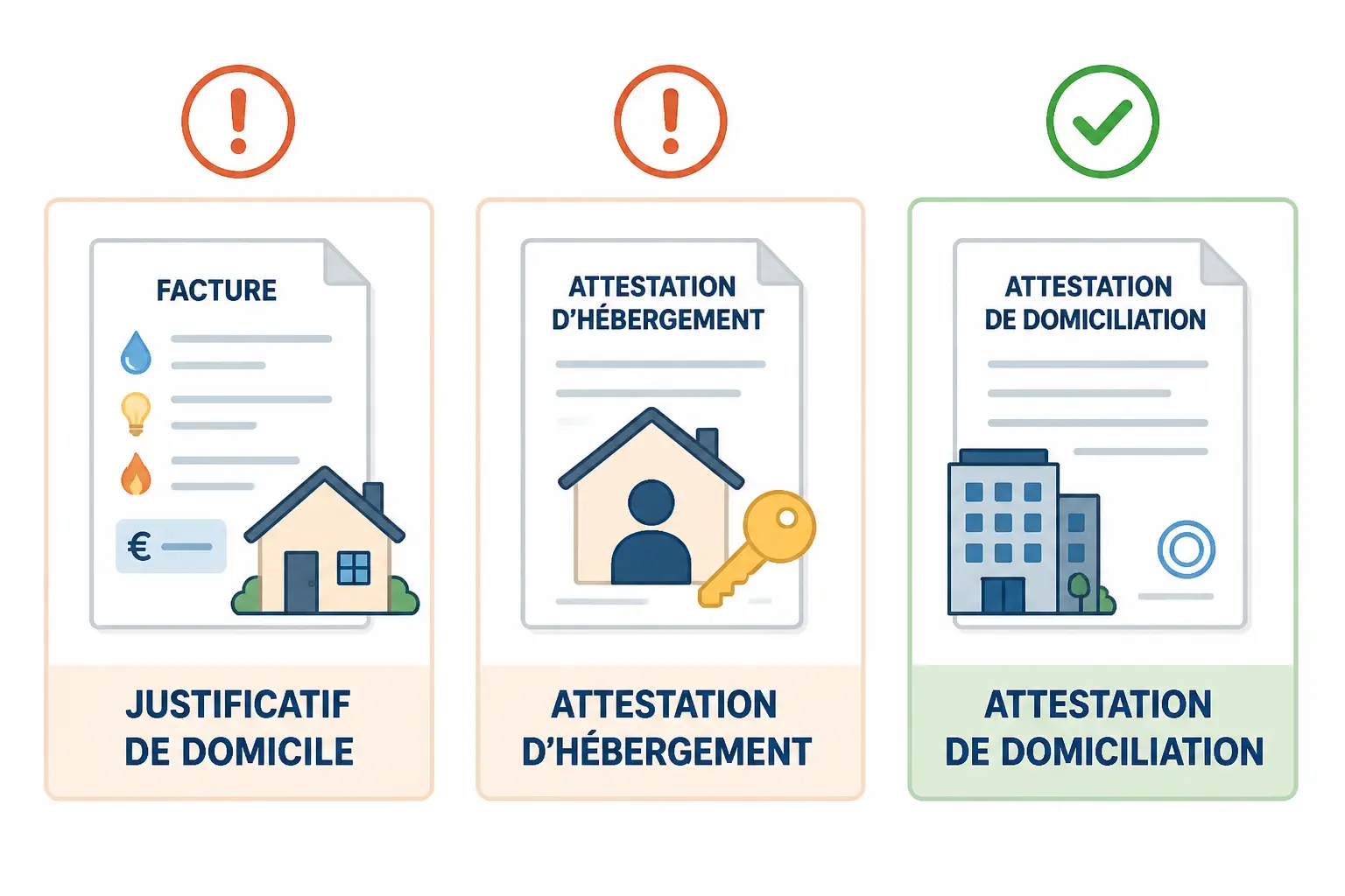 Comparatif de documents : justificatif de domicile, attestation d’hébergement et attestation de domiciliation