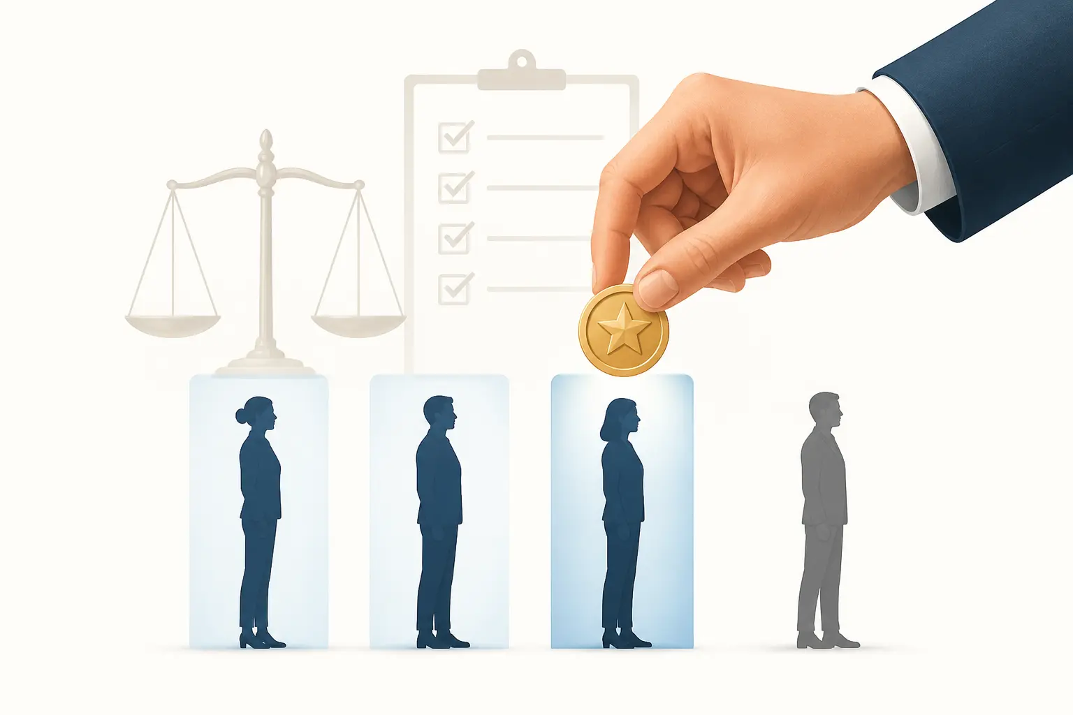 Prime exceptionnelle : une main d’employeur attribue un bonus à un salarié, avec critères objectifs visibles.
