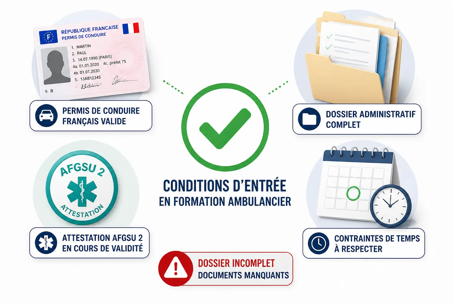 Comment devenir ambulancier : checklist des conditions d’accès avec permis, dossier, AFGSU 2 et délais.