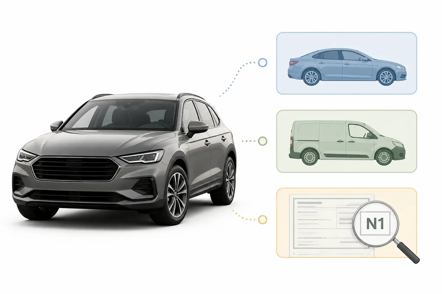 tva recuperable sur vehicule : comparaison visuelle entre véhicule de tourisme, utilitaire et N1