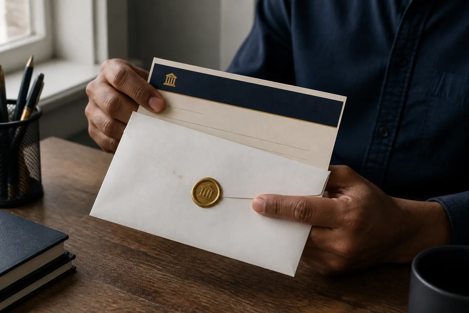 Main tenant une enveloppe de paiement et un avis de virement, délai paiement solde de tout compte chèque ou virement