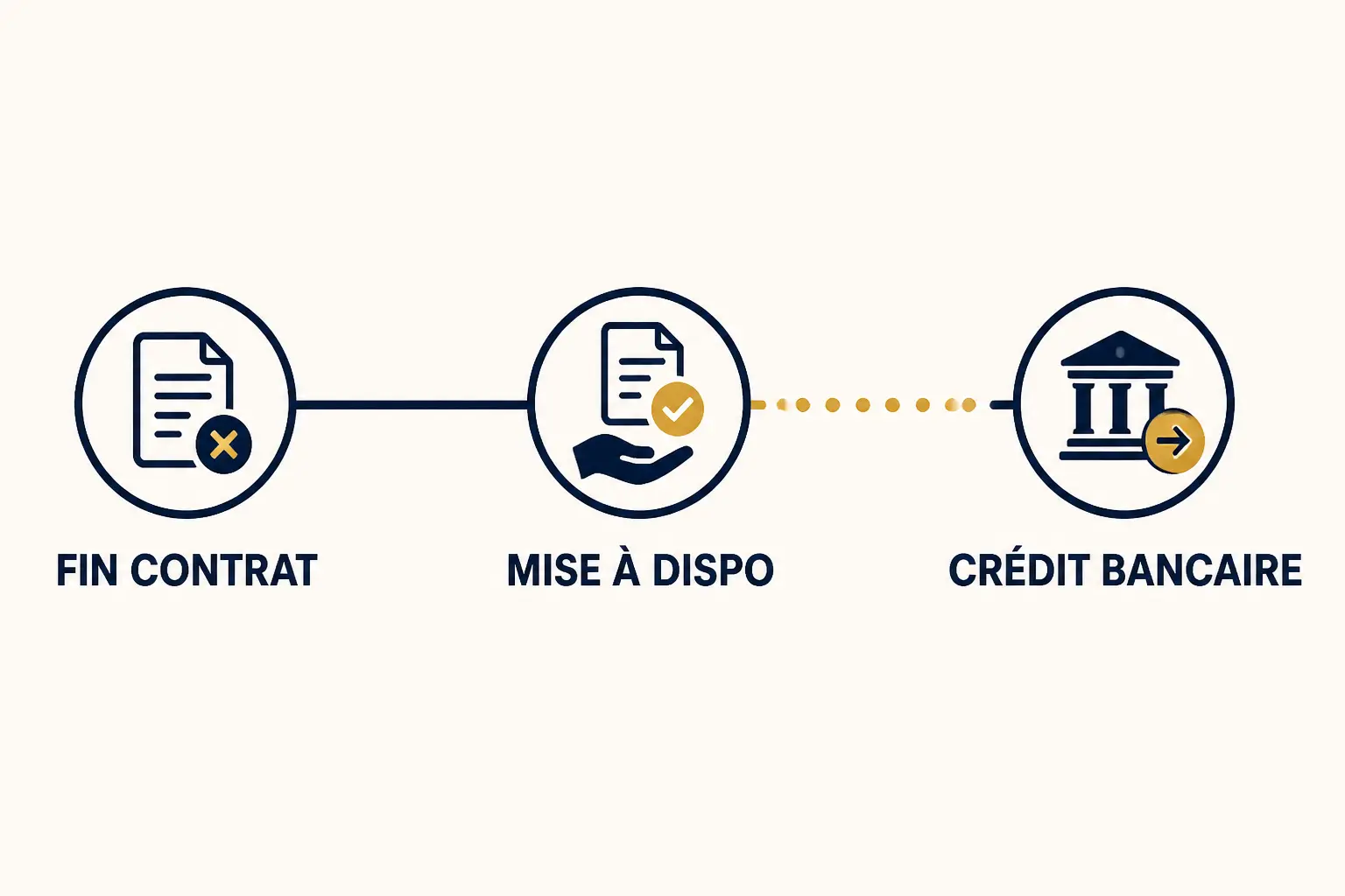 Infographie timeline du délai paiement solde de tout compte chèque ou virement : fin contrat, mise à dispo, crédit bancaire.